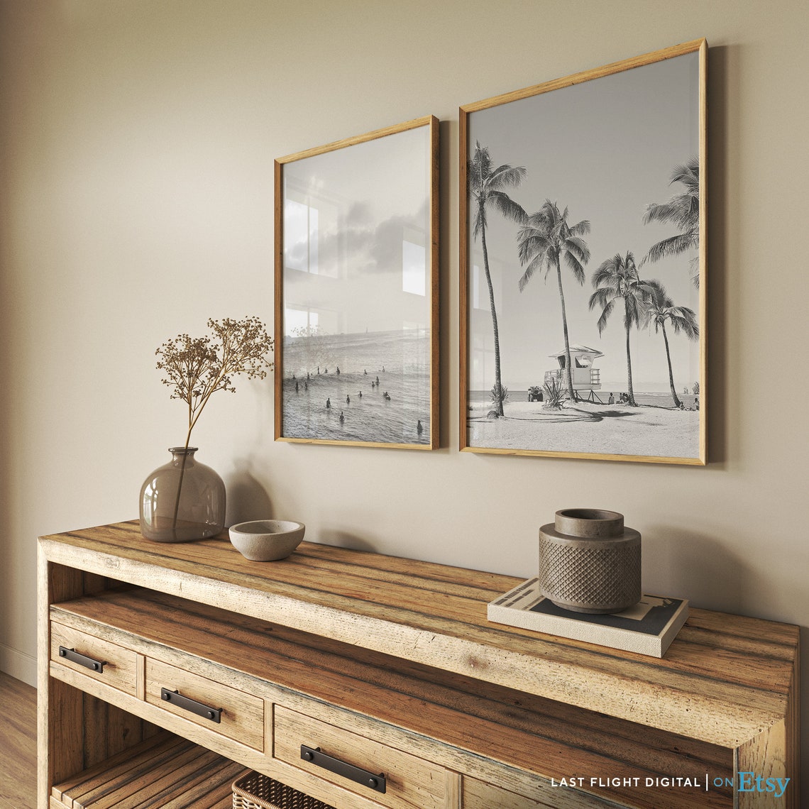 Hawaii Honolulu Surfers Waiting Ocean Waves Black White Poster - Image 4