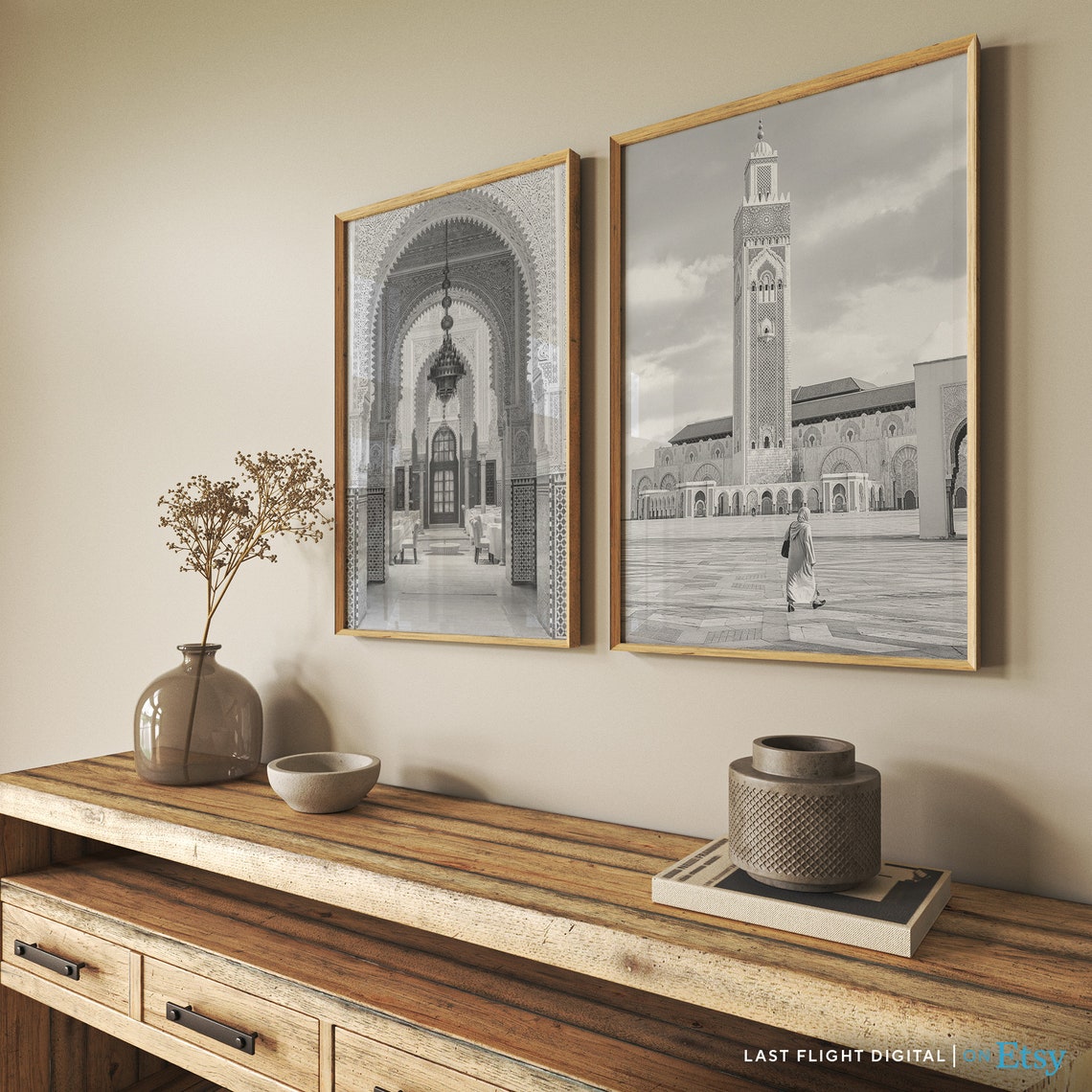 Casablanca Hassan II Mosque Minaret Black And White Photo Poster - Image 2