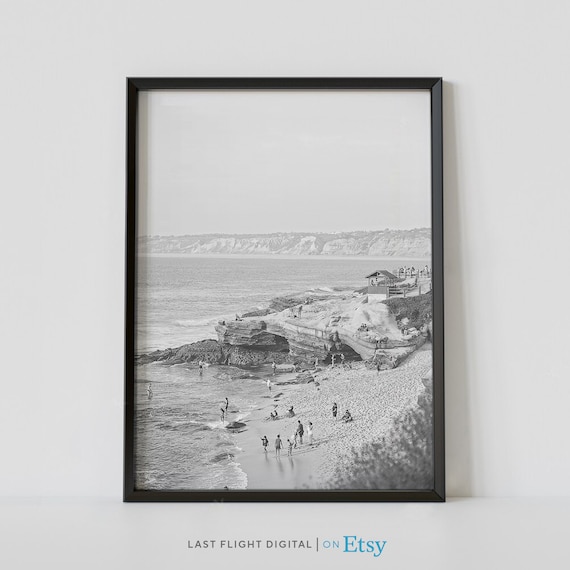 San Diego Print San Diego Poster Coast Line San Diego Beach Black And White Photo California Art Surfing Cityscape Ocean Skyline