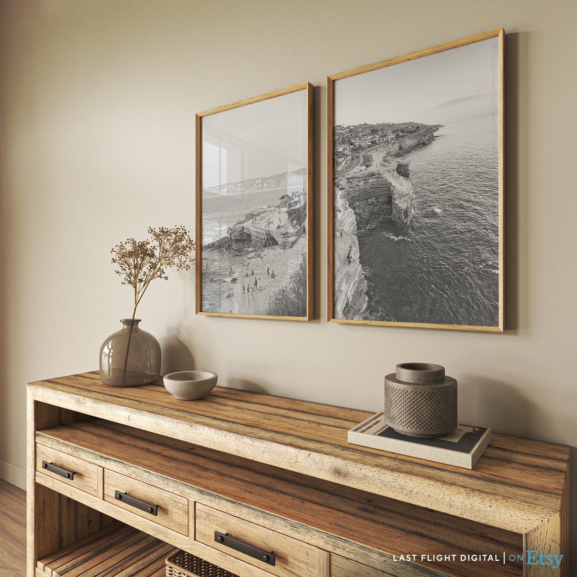 California San Diego Sunset Cliffs Ocean Coast Black White Poster - Image 4