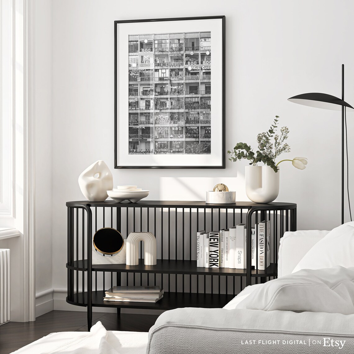Ho Chi Minh City Cafe Apartments Facade Black And White Street Poster - Image 3