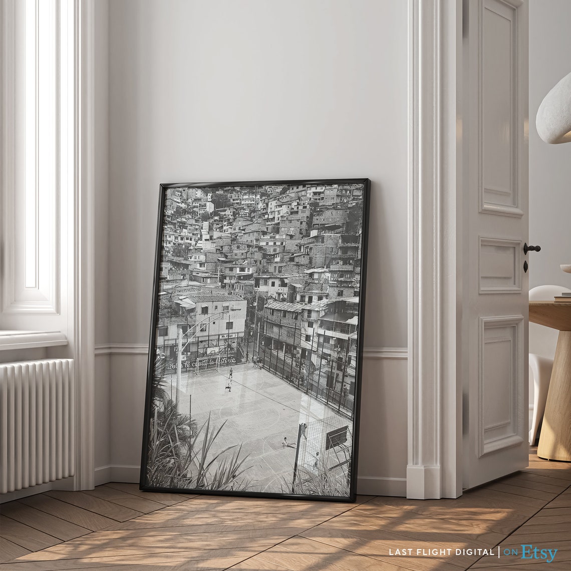 Colombia Poster Medellin Print Cityscape Favelas Colombia Print Black White Photography City Streets South America Medellin Poster - Image 2