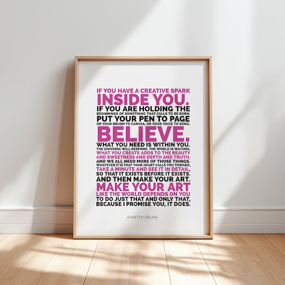 Believe In Yourself Digital Download Inspirational Typography For Creators Artists Makers Pink Black Motivational Poster