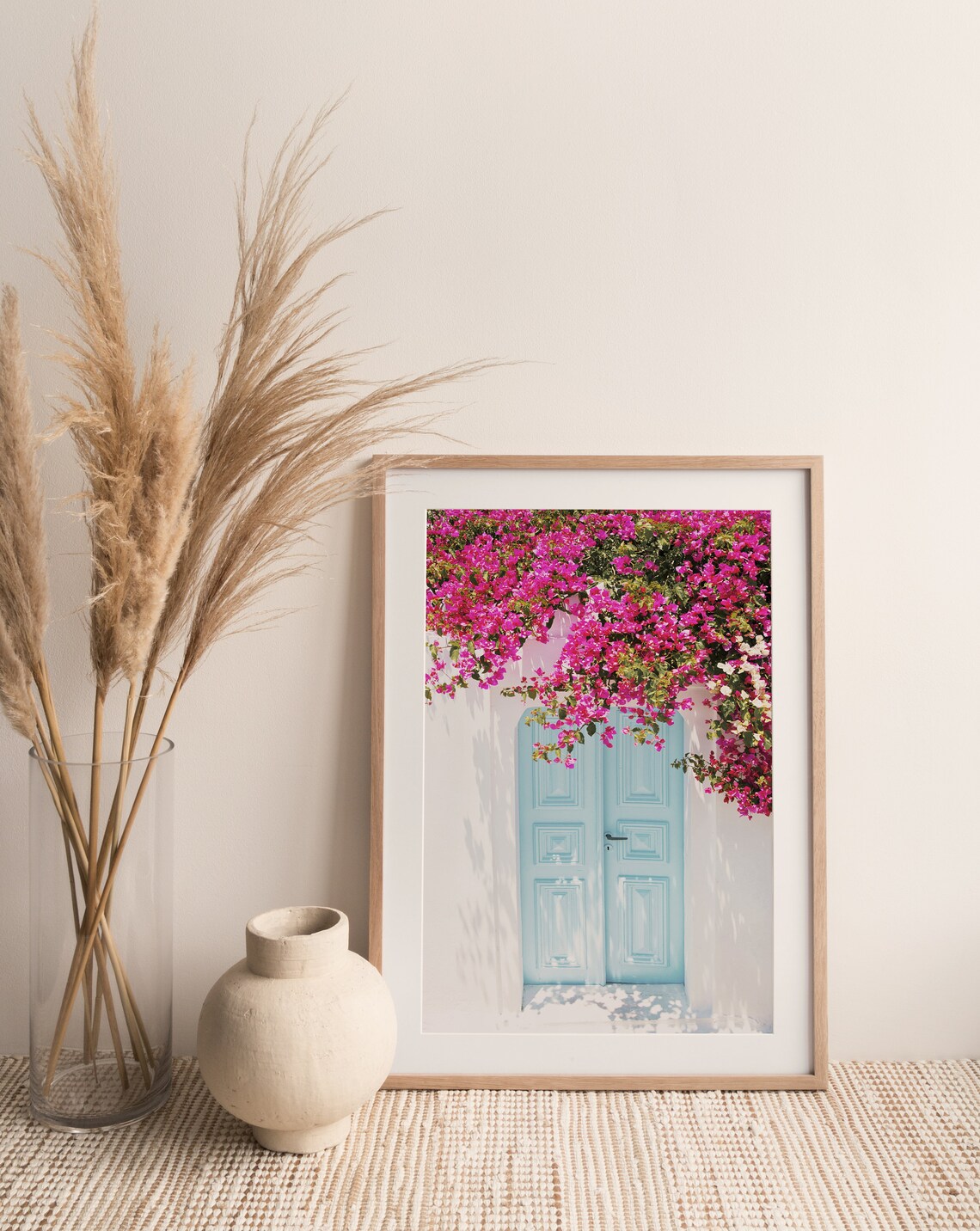 Blue Door With Bougainvillea, Greece Architecture - Image 2
