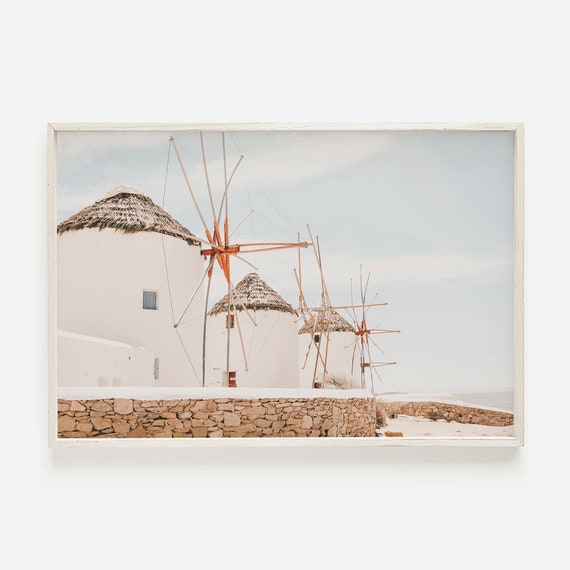 Harbour Windmills Greece Mykonos Wall Art Windmill Island Print Harbour Windmills Photography Mykonos Windmills Greece Wall Art