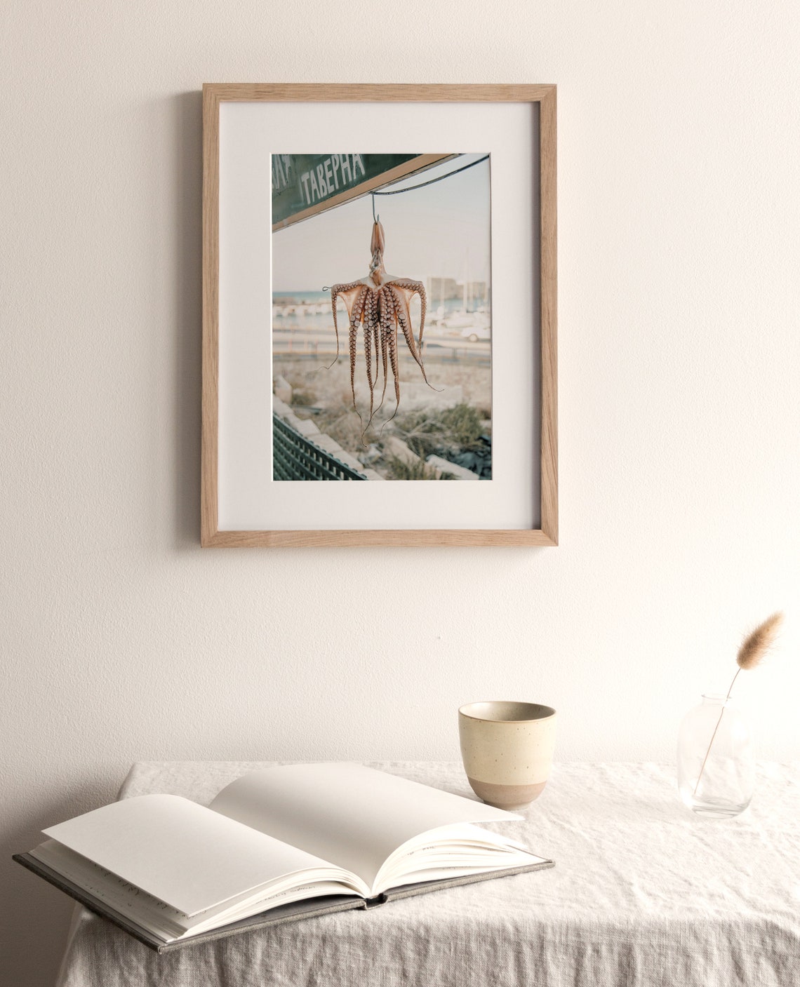 Greece Octopus Hanging at Seaside Taverna Greek Island Travel Poster - Image 4