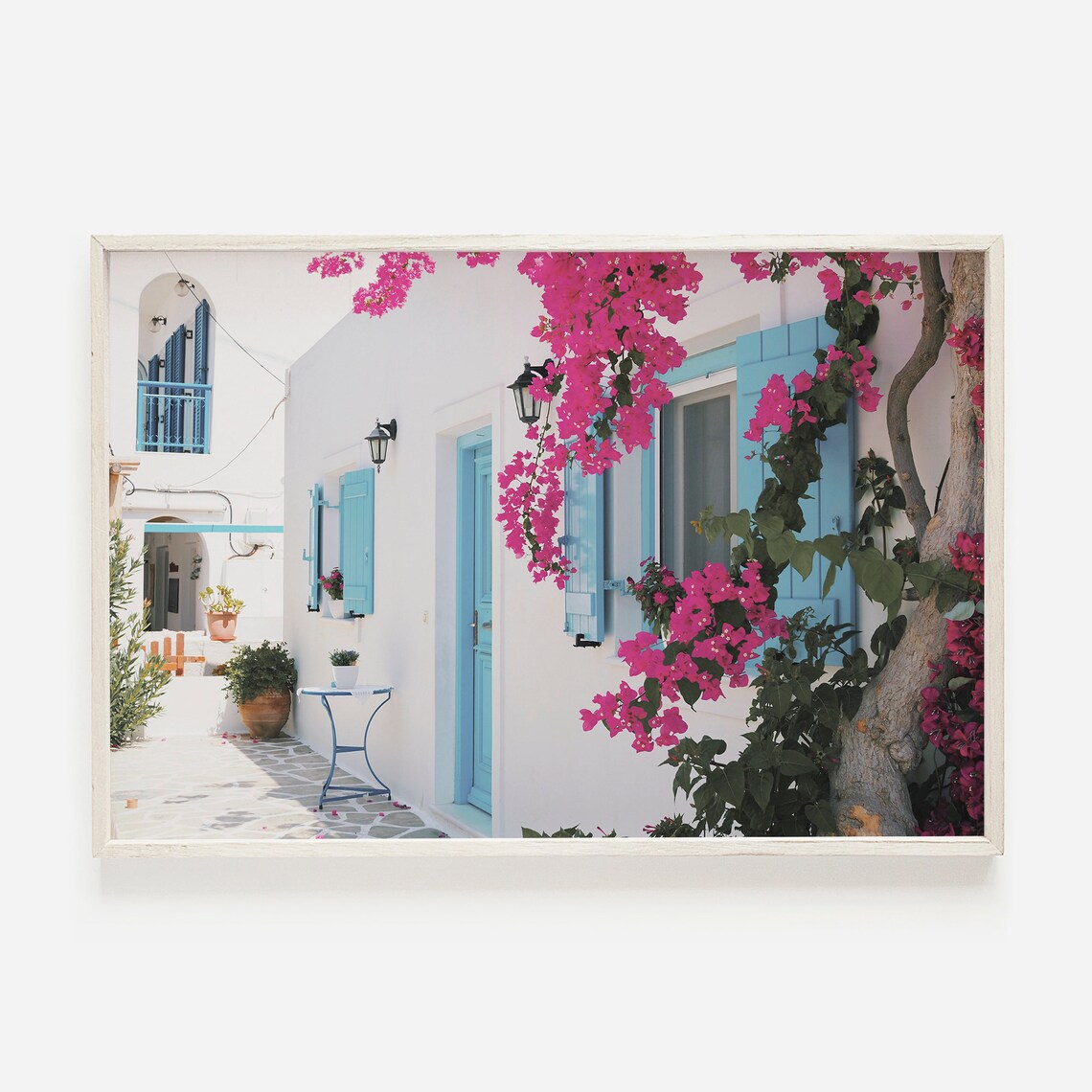 Santorini Bougainvillea Print, Greece Travel Poster