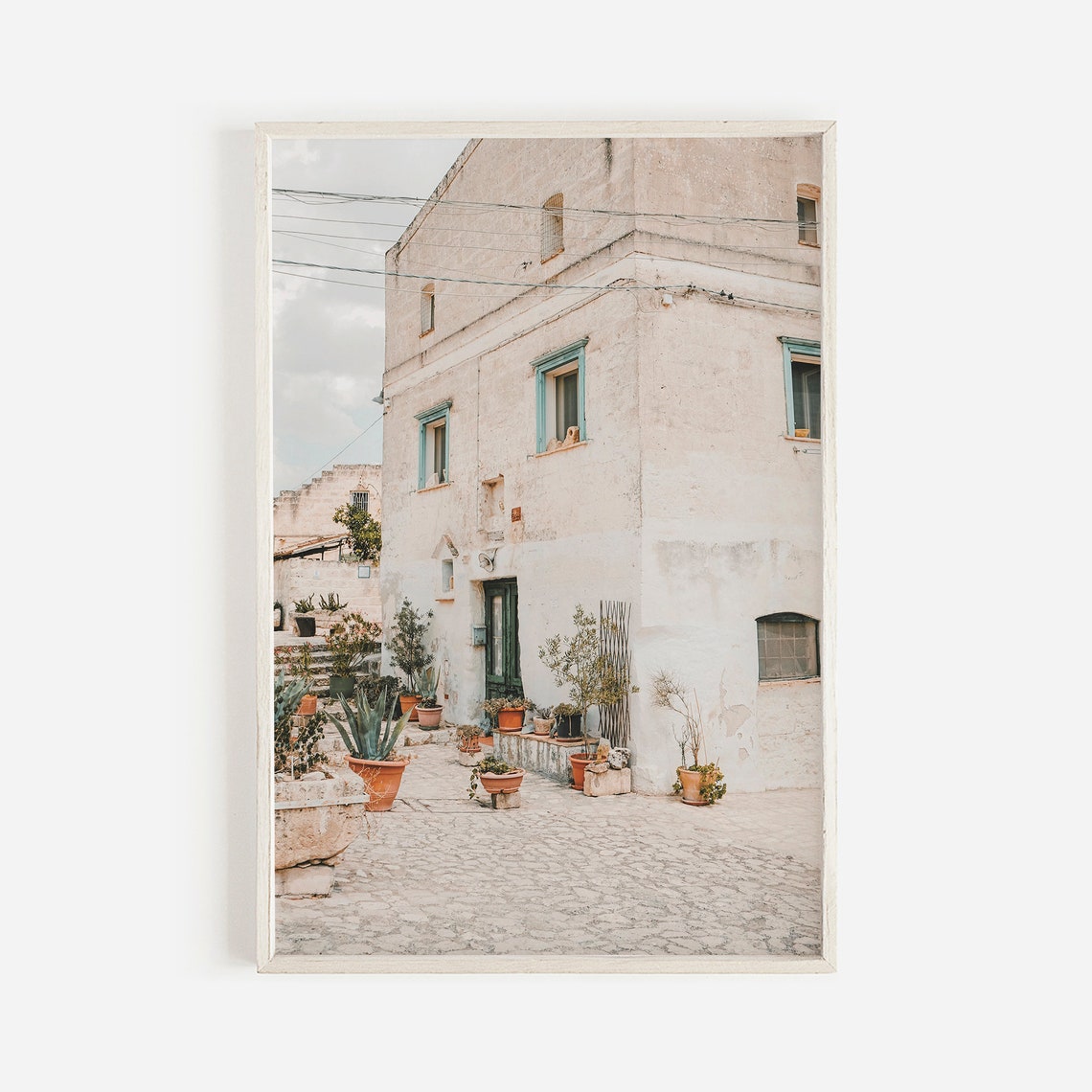 Puglia Italy Whitewashed Stone House Blue Shutters Old Town Poster
