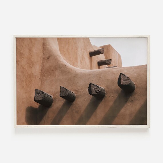 Santa Fe Adobe House Architecture Print, Southwestern Decor