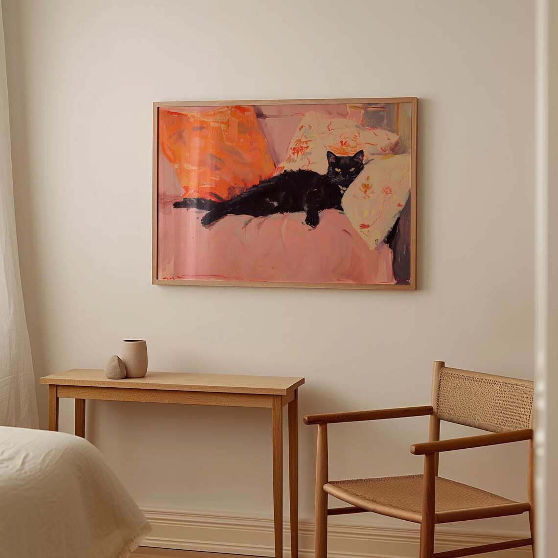 Black Cat Lounging On Pink Couch Painted Art For Cat Lover Decor Poster - Image 2