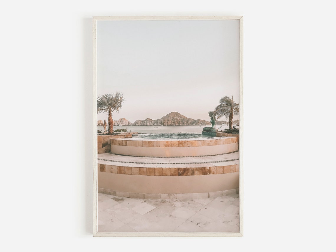 Tropical Resort Infinity Pool Ocean View Dusk Calm Travel Poster