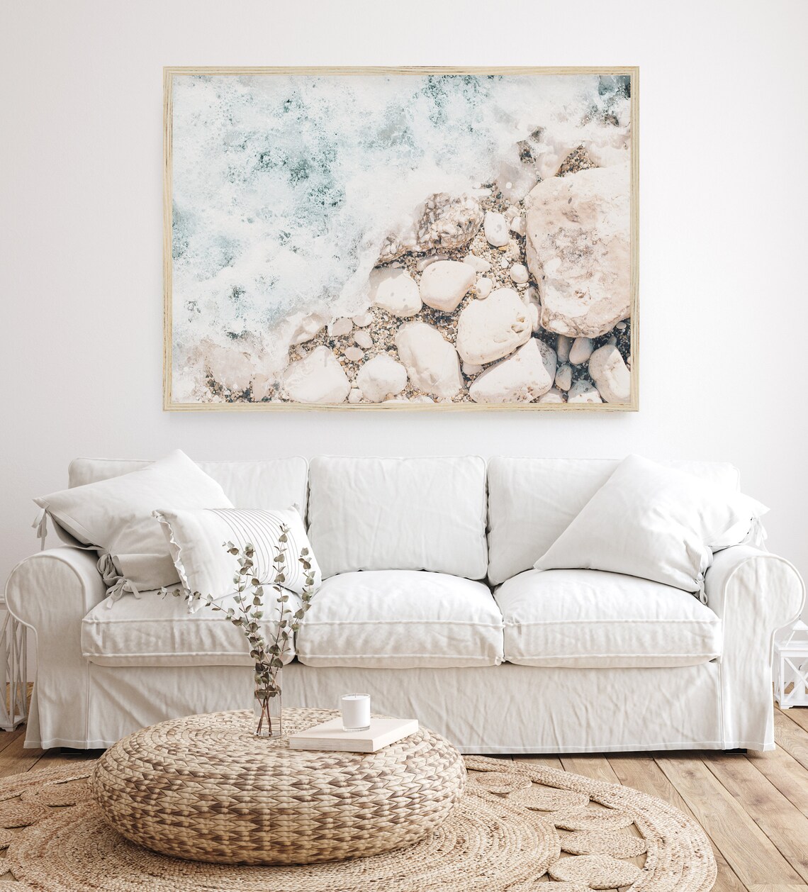 Aerial Ocean Foam White Rocks Turquoise Shore Overhead Travel Poster - Image 2