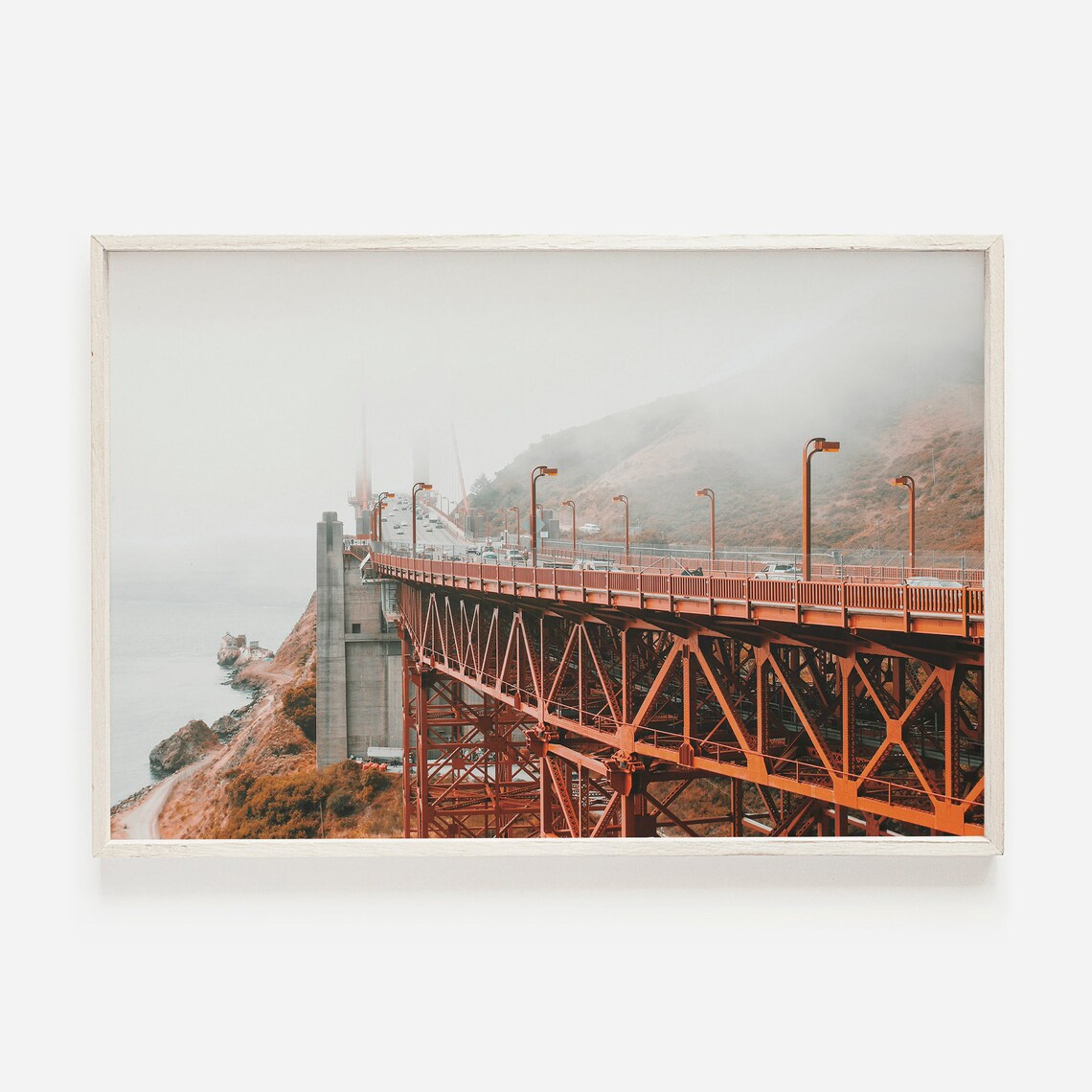 San Francisco Golden Gate Bridge Fog Red Steel Side View Travel Poster