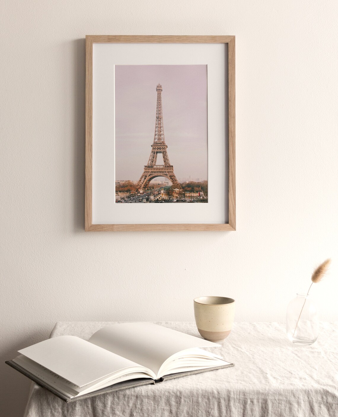 Eiffel Tower Pastel Pink Sky Paris France Romantic City Travel Poster - Image 3