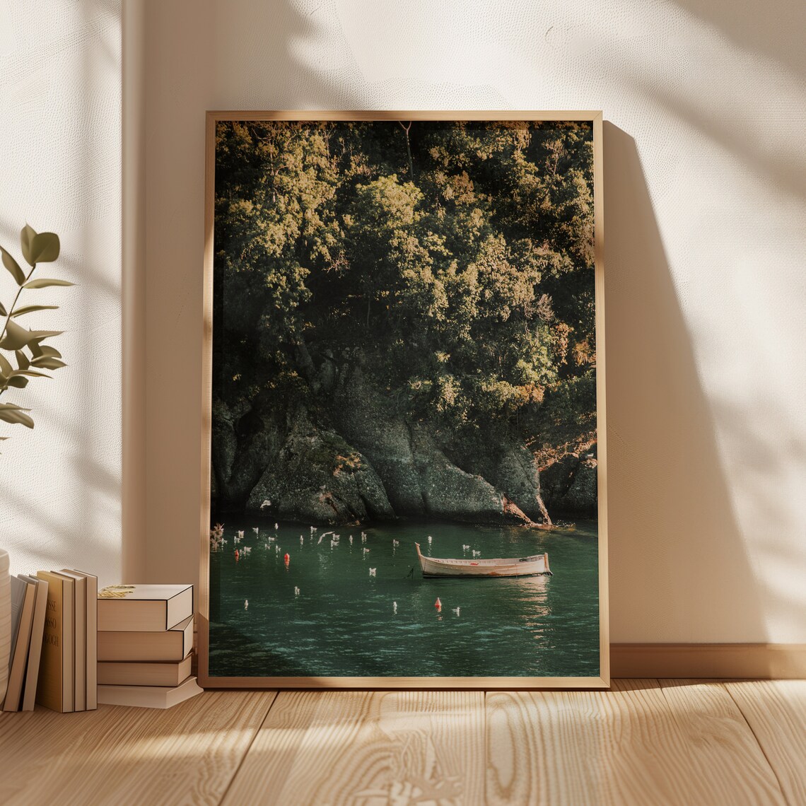 Italian Riviera Wooden Fishing Boat Rocky Cliff Cove Sea View Poster - Image 4