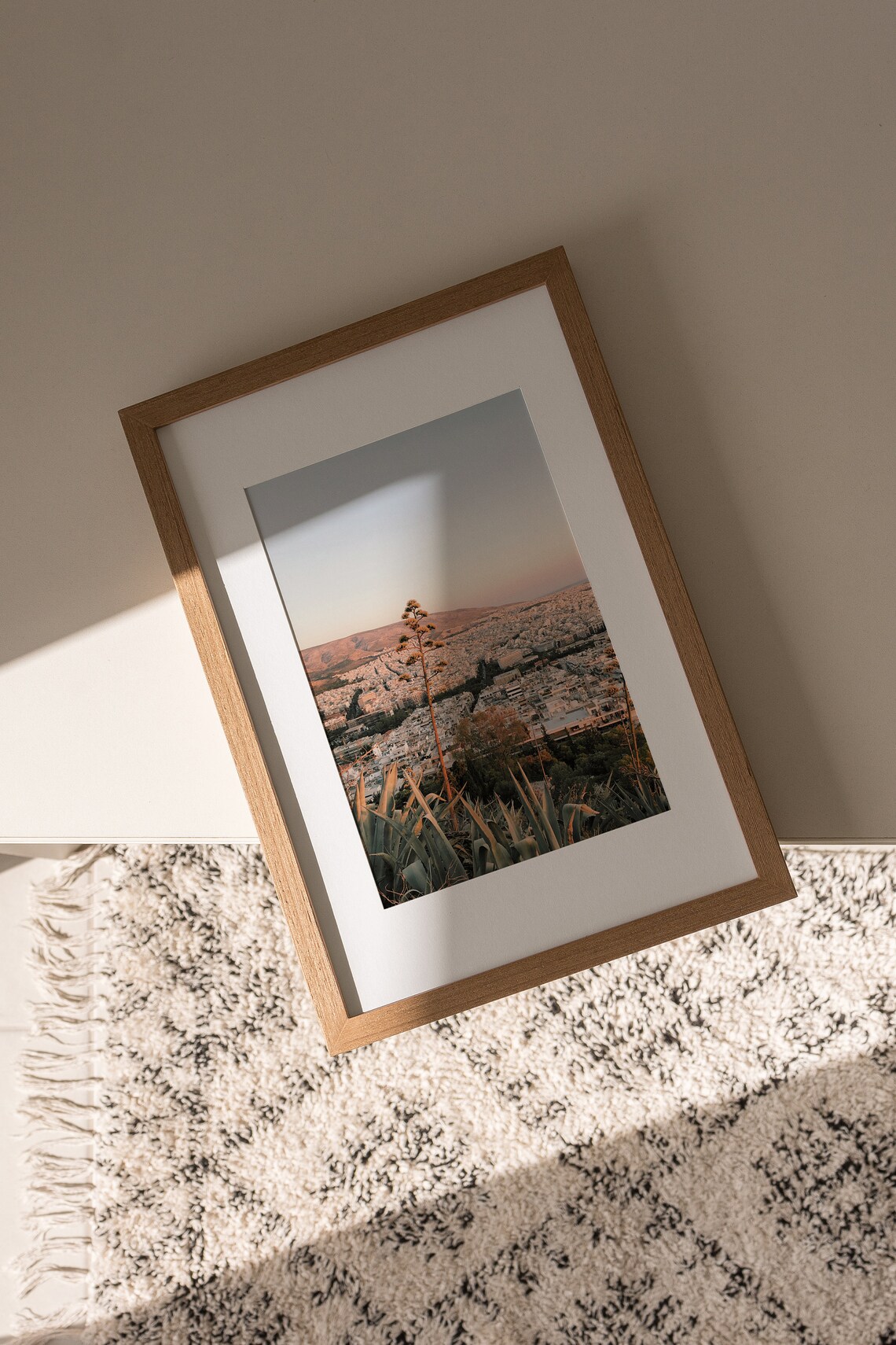 Greece Sunset Cityscape White Buildings Agave Foreground Travel Poster - Image 3
