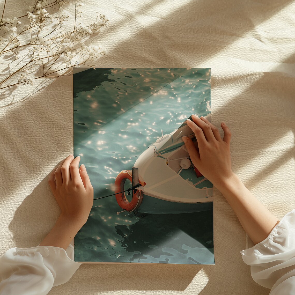 Italian Fishing Boat Bow Sparkling Turquoise Water Close Up Poster - Image 3