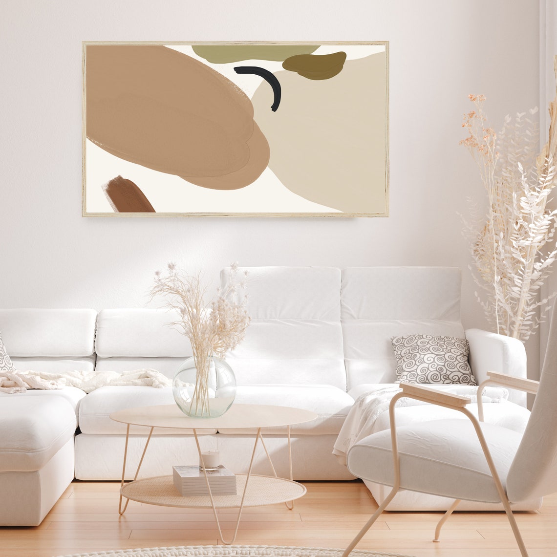 Taupe Beige Abstract Black Arc Olive Shapes Modern Minimal Art Poster - Image 2