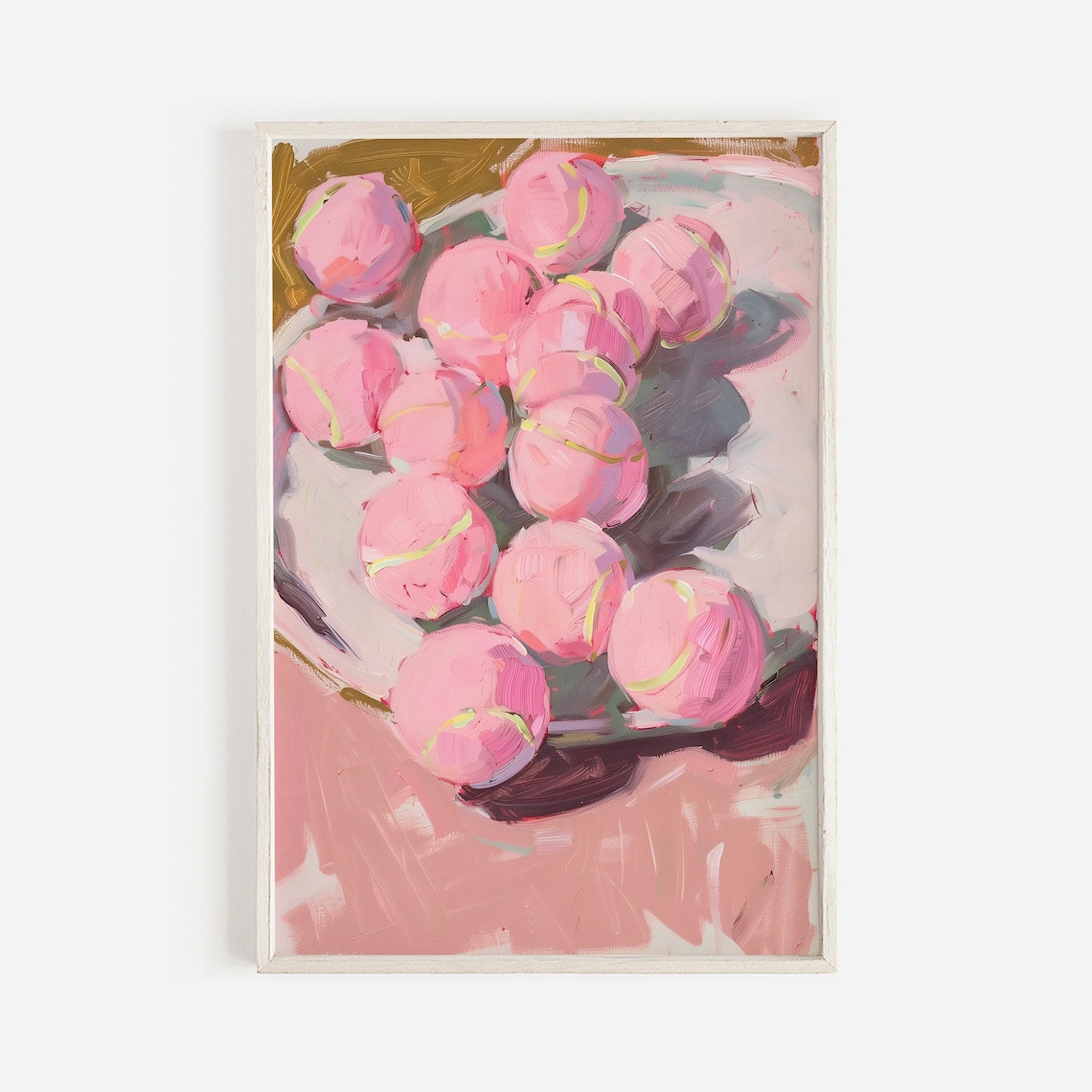 Bowl Of Pink Tennis Balls Girly Sports Still Life Painting Art Poster
