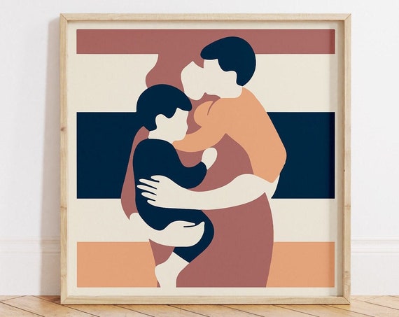 Mother Holding Her Toddlers Framed Square Motherhood Poster For Contemporary Home Wall Art I Heartwarming Gift For Modern Mom