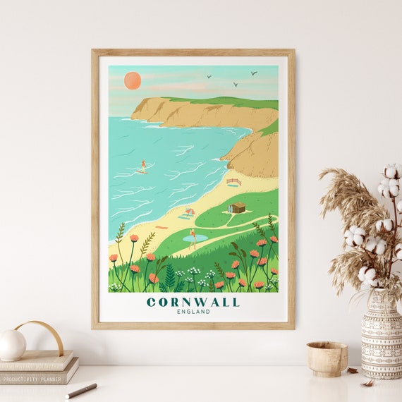 Sennen Cove Cornwall Travel Poster, Surf Beach