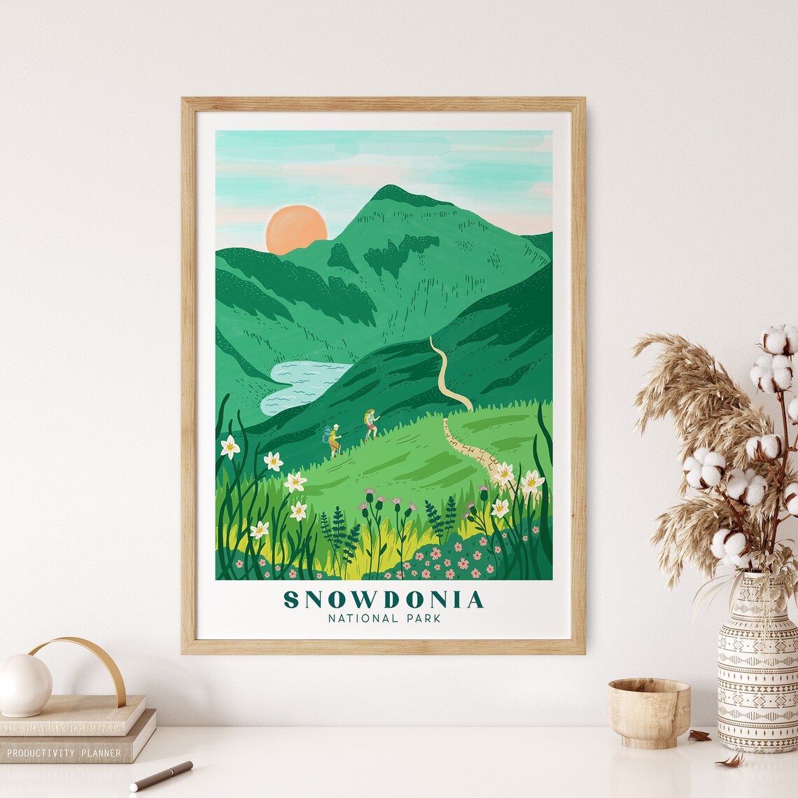Snowdonia Hiking Travel Poster, Snowdon Pyg Track