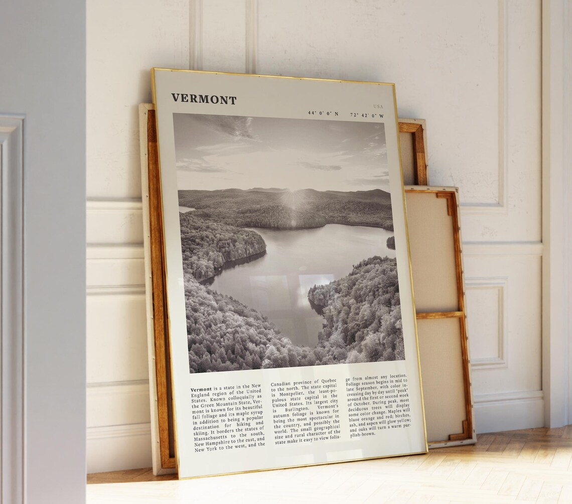 Vermont Mountain Lake Sunrise Black And White Landscape Poster