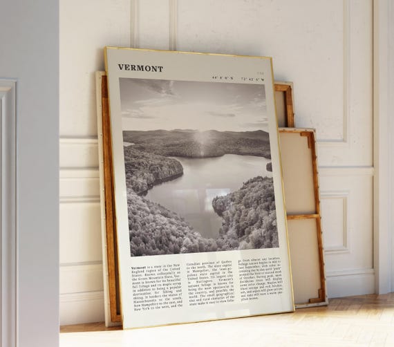 Vermont Poster Vintage Landscape Wall Art Black And White New England Travel Print