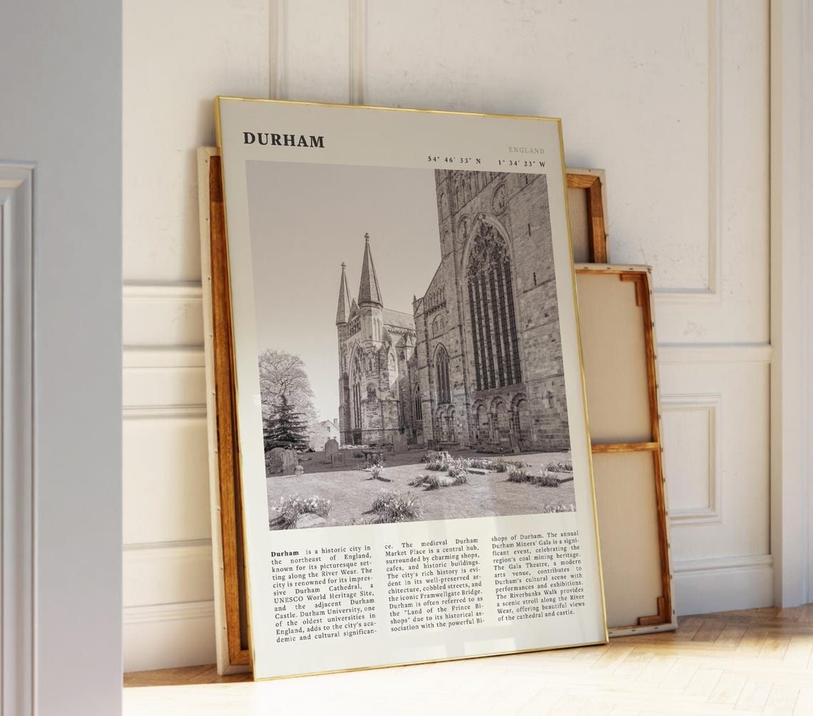 Durham Black White Poster Vintage Travel Wall Art Print Idea For England History Lovers