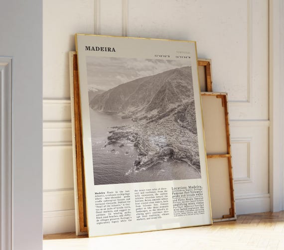 Madeira Portugal Island Vintage Poster Black And White Travel Print Adventure