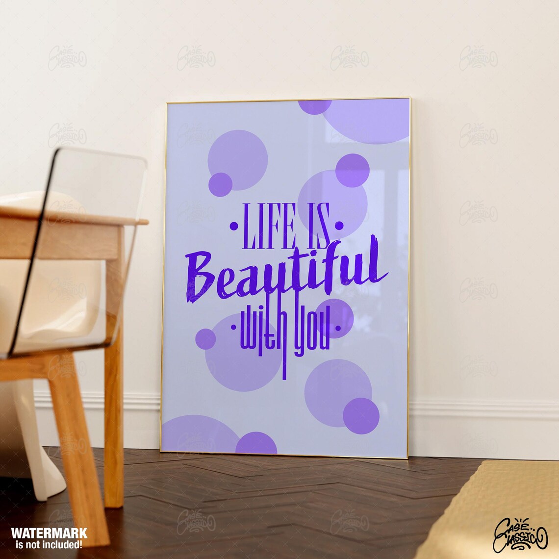 Life Is Beautiful With You Trendy Wall Art Girly Indie Room Decor Teen Girl Quote Print Minimalist