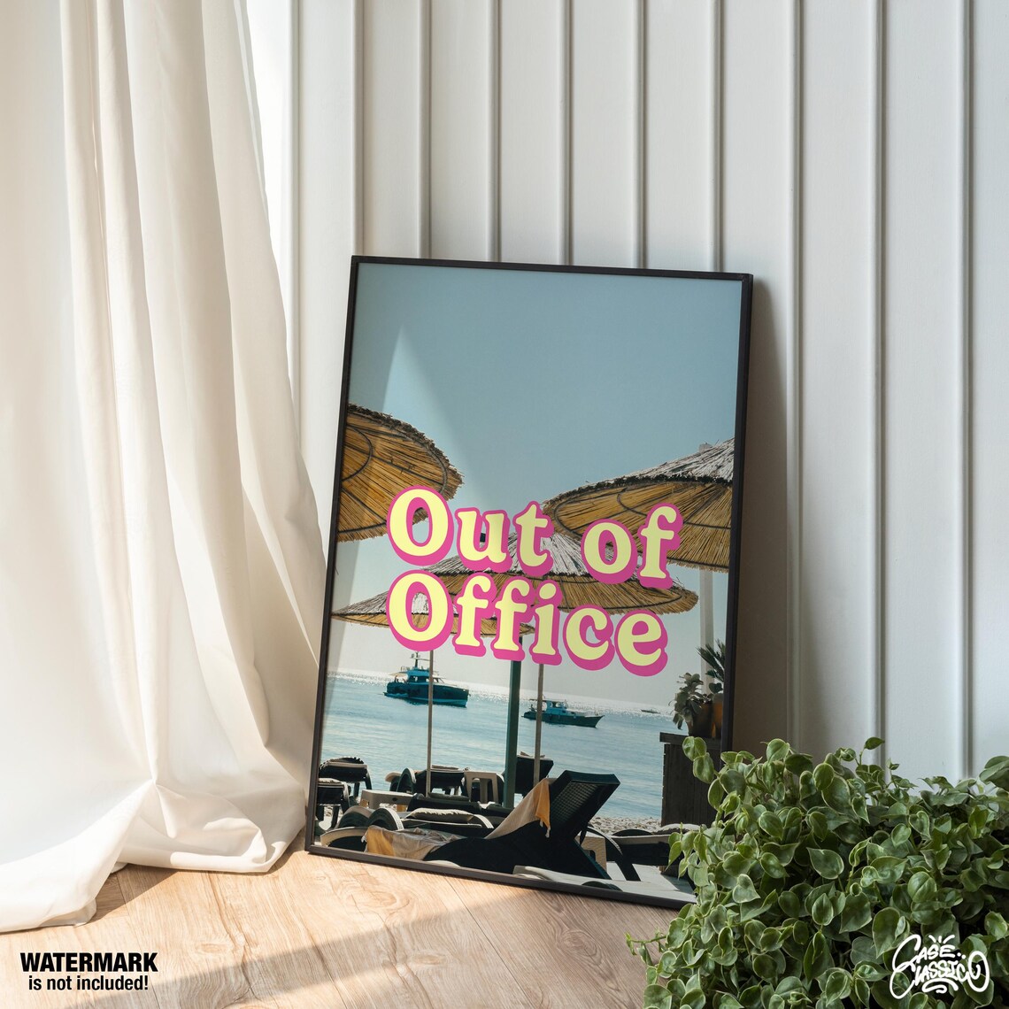 Out Of Office Beach Umbrella Photo Retro Quote Poster Vacation