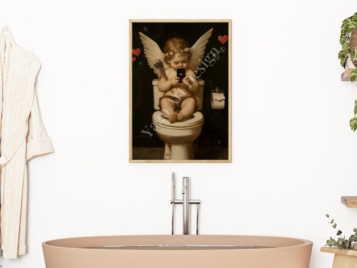 Cherub Cupid Bathroom Humor Vintage Art Print - Image 2