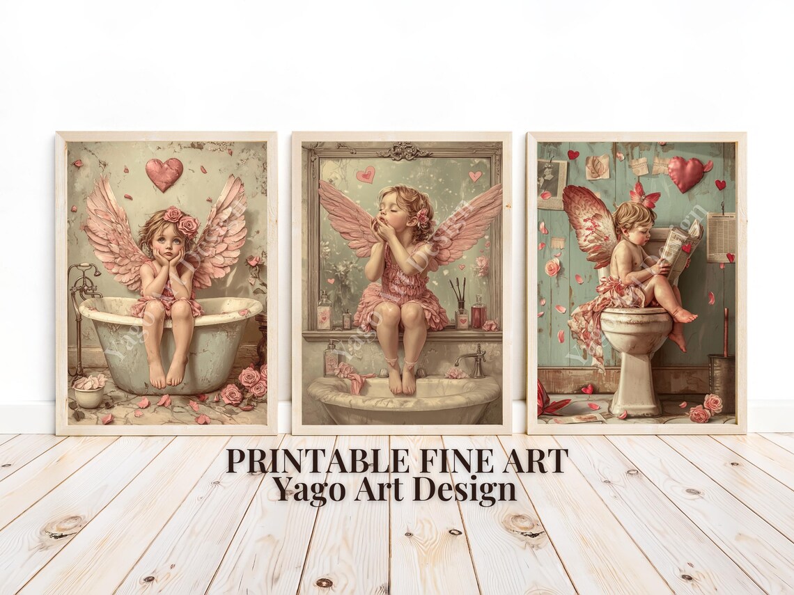 Valentine Cupid Bundle of 3 Art Prints, Bathroom Decor - Image 4