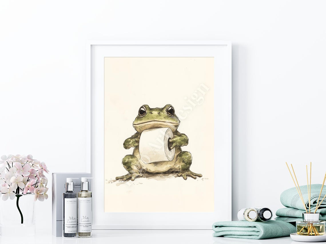 Toad Holding Toilet Paper Roll Minimalist Funny Bathroom Poster - Image 4