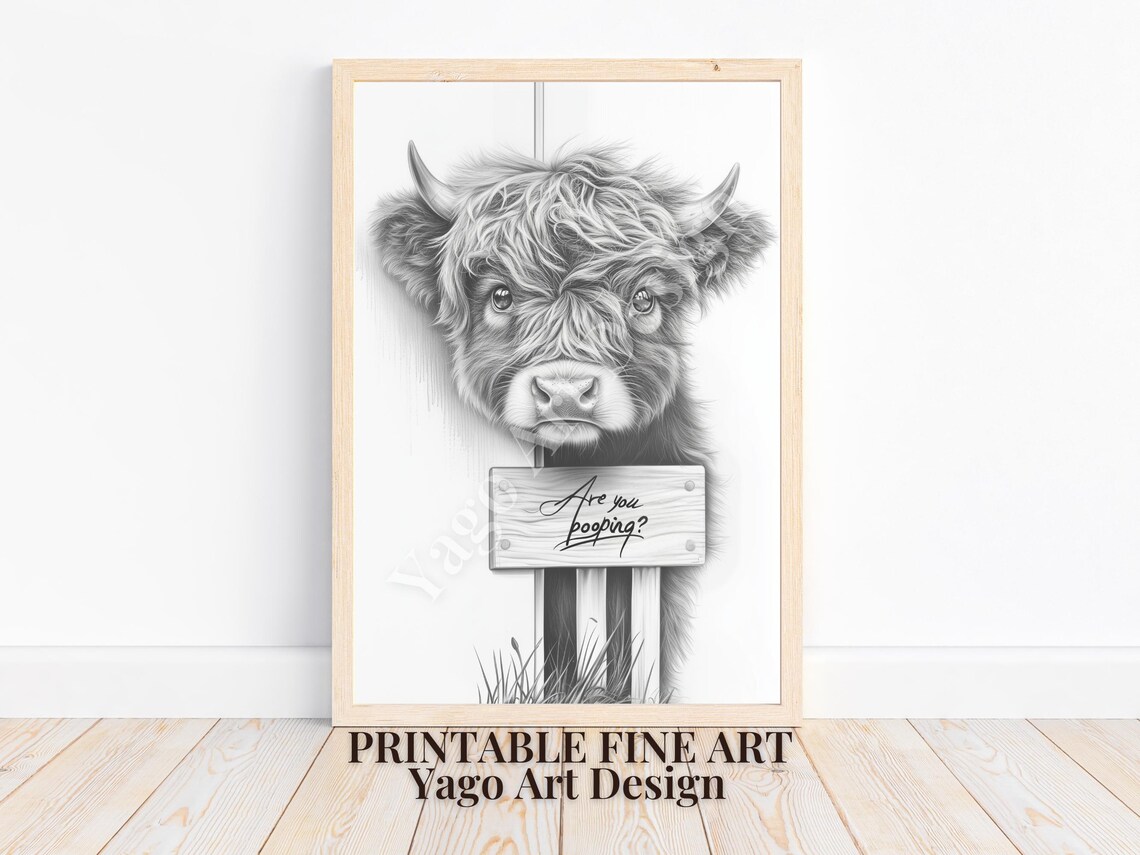 Highland Cow Are You Pooping Sign Funny Bathroom Wall Poster - Image 4