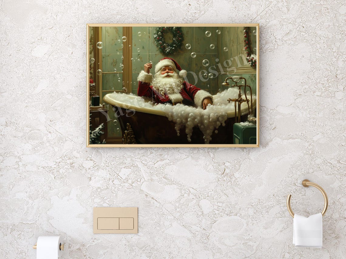 Santa Claus Relaxing in Bubble Bath Funny Christmas Wall Poster - Image 2