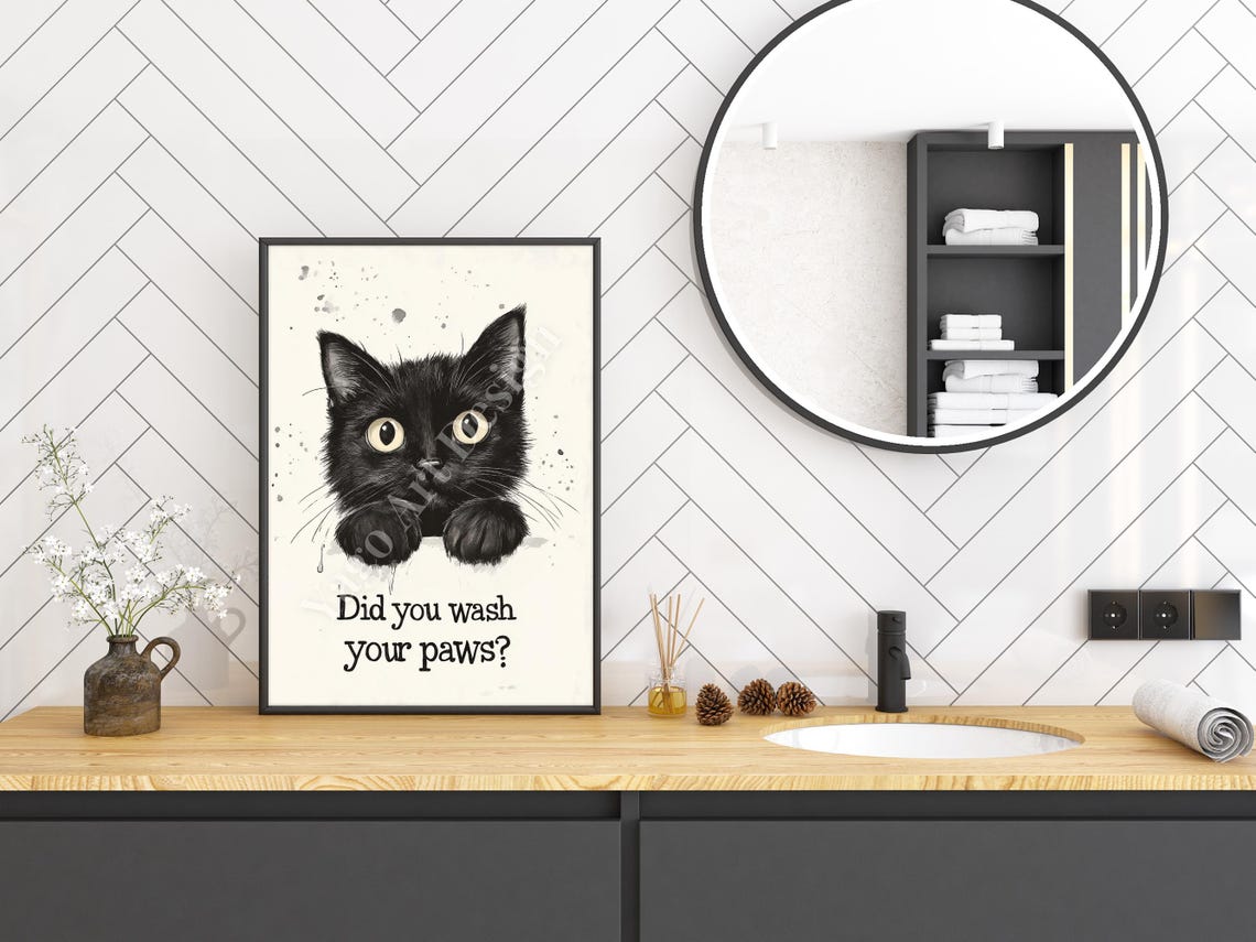 Did You Wash Your Paws Funny Black Cat Poster Bathroom Humor - Image 3