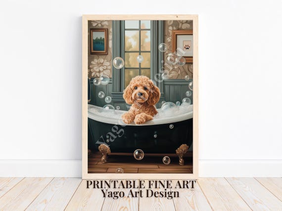 Goldendoodle In Bathtub Print Funny Bathroom Decor Cute Dog Wall Decor Bathtub Wall Decor Goldendoodle In Bathroom Art Cute Dog Poster