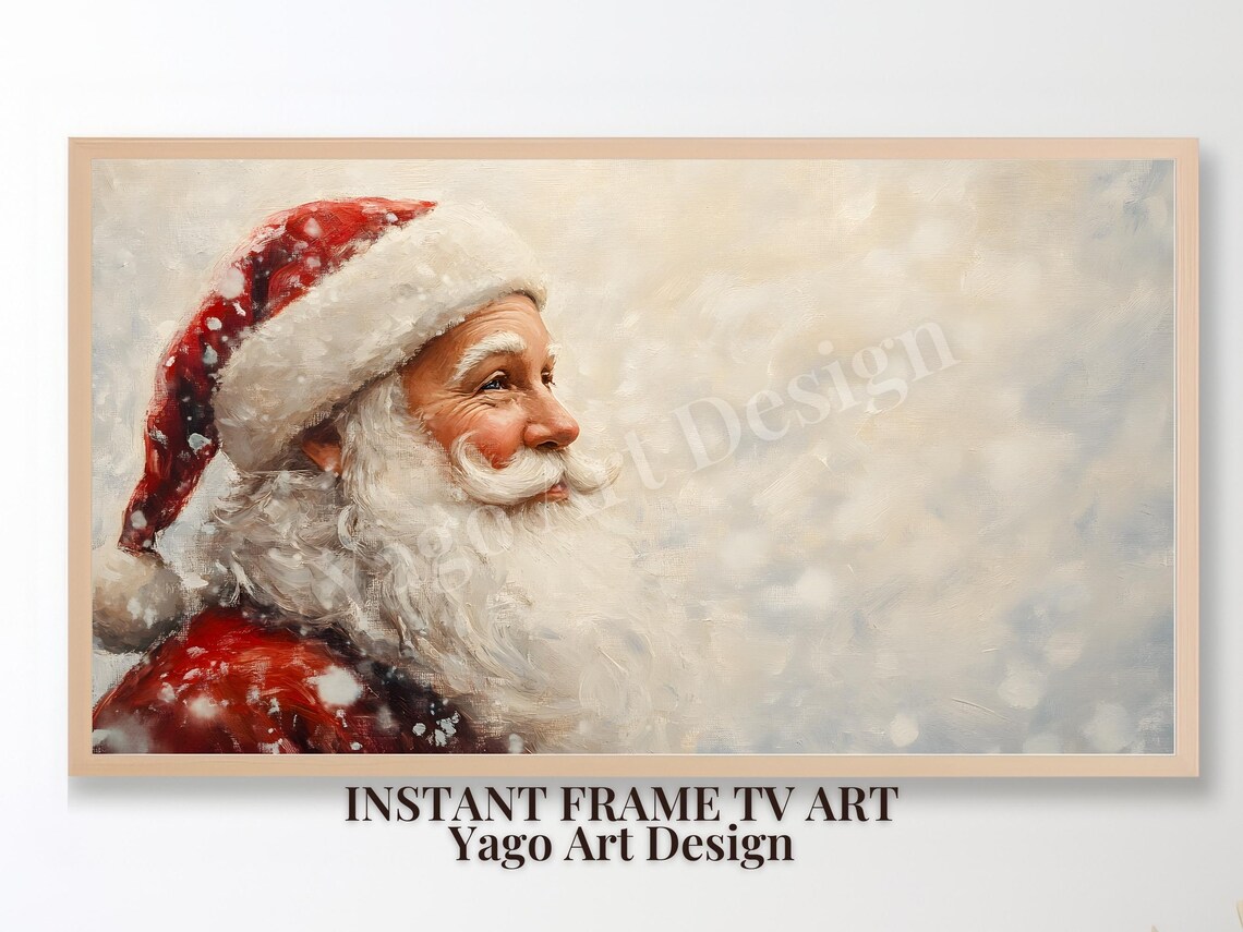 Santa Portrait Frame Tv Art Vintage Christmas Frame Tv Art Holiday Xmas Santa Claus Painting Tv White Winter Decor