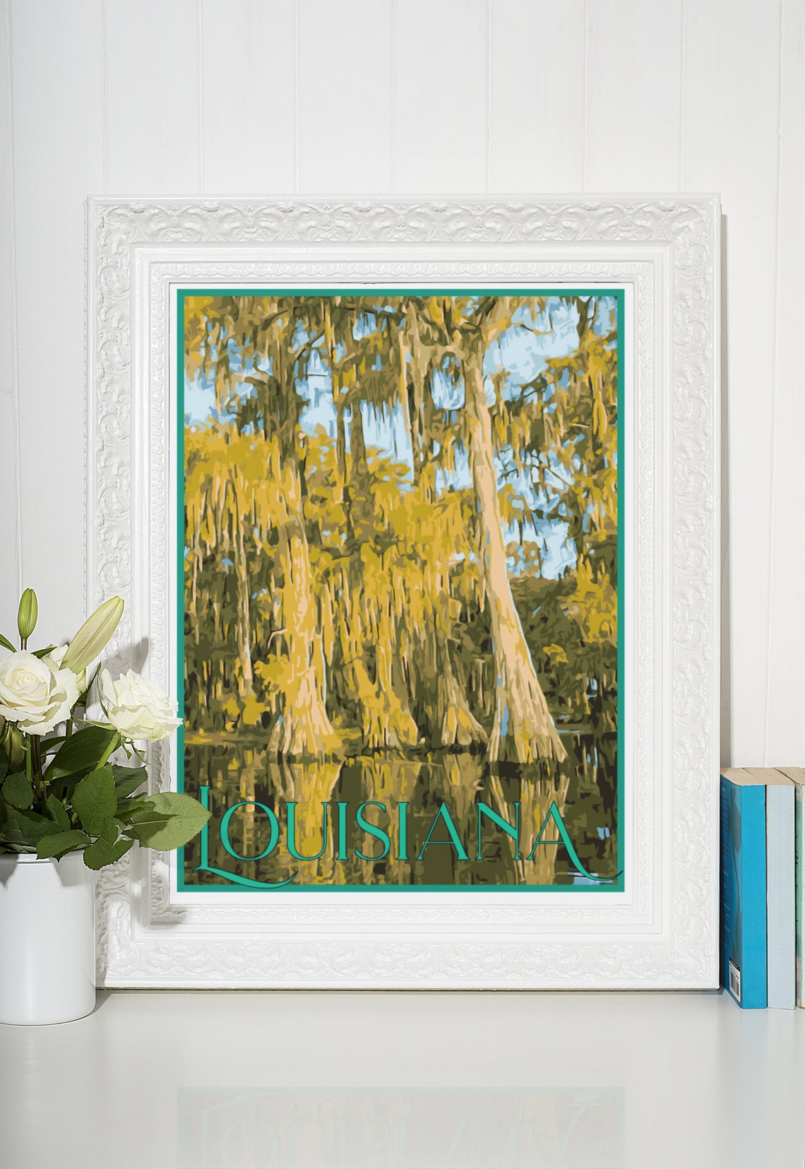 Louisiana Cypress Swamp Spanish Moss Bayou Vintage Travel Poster