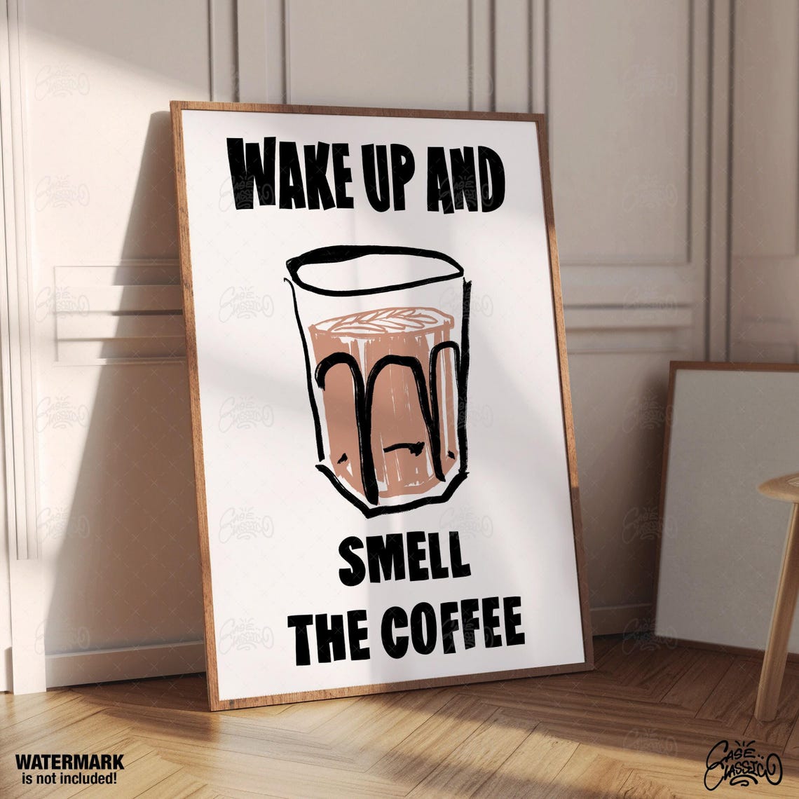 Wake Up And Smell The Coffee Hand-Drawn Kitchen Wall Poster Decor