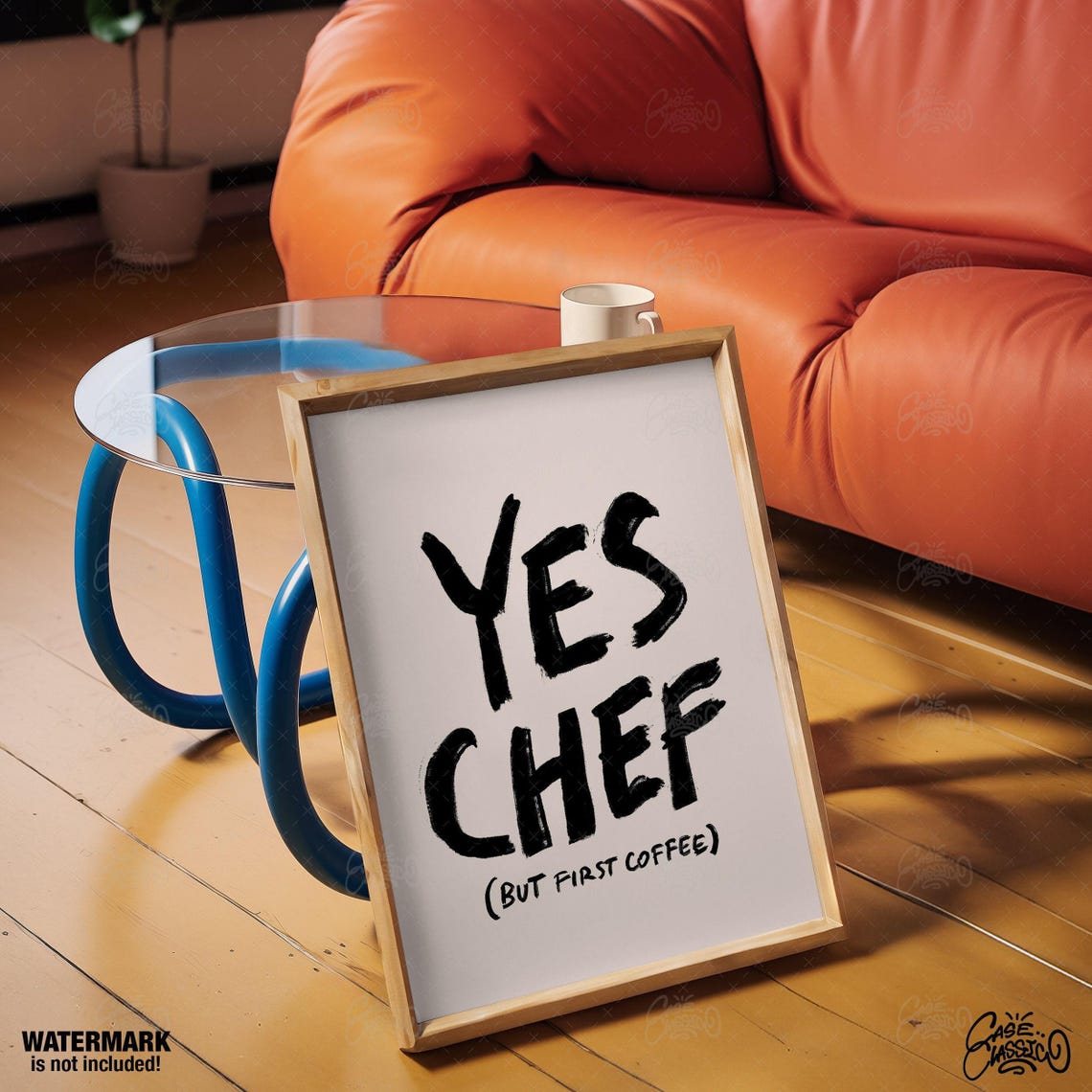 Yes Chef But First Coffee Bold Brush Lettering Kitchen Art Poster