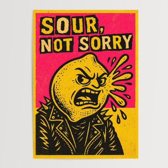 Lemon Punk Art Print Sour Not Sorry Quirky Kitchen Decor