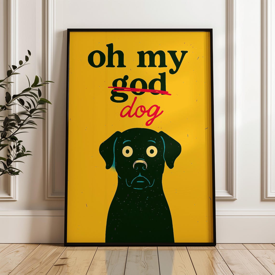 Funny Black Dog Poster Minimalist Yellow Wall Art For Lovers