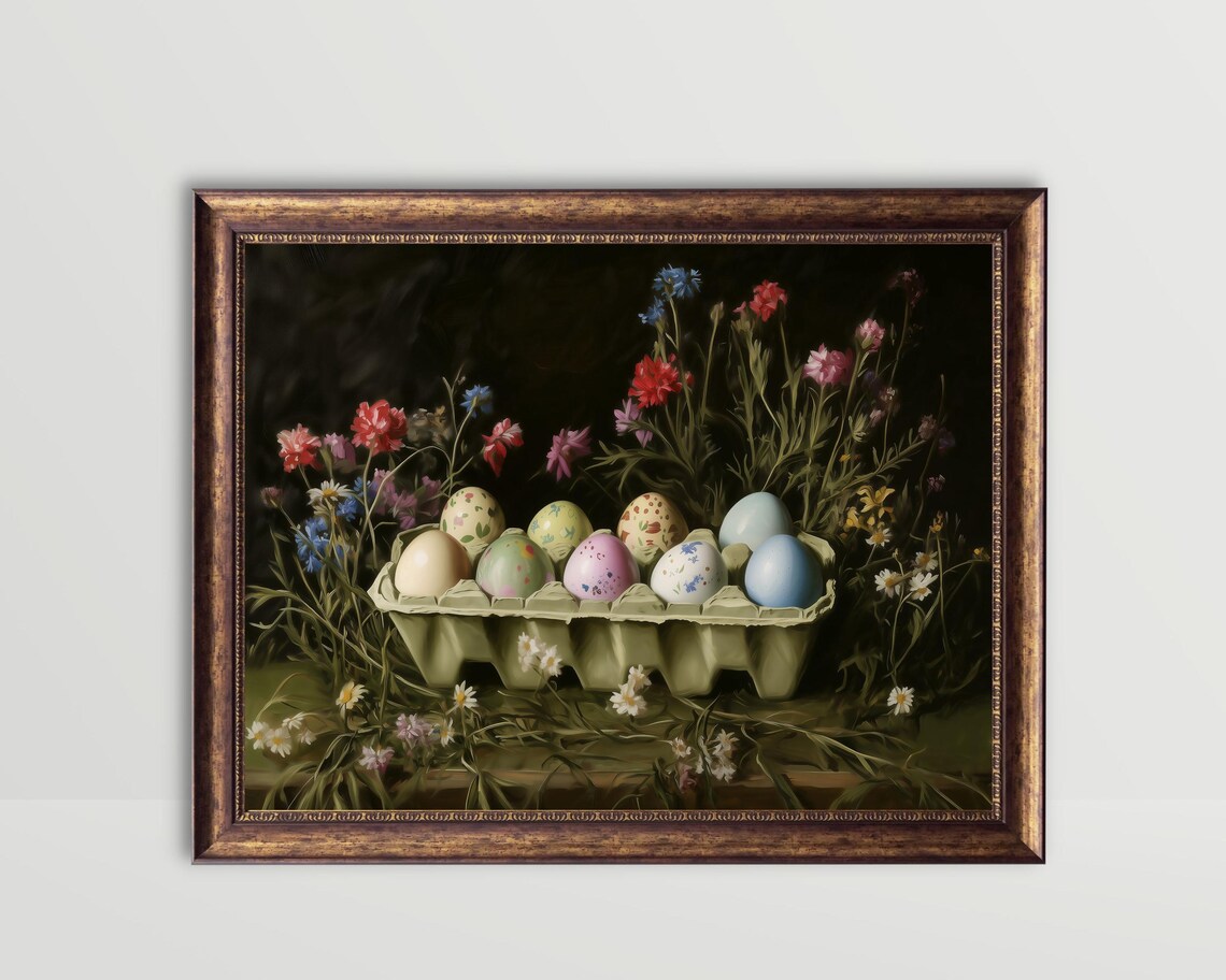 Easter Eggs, Moody Kitchen Decor Still Life Art Print
