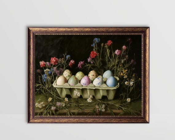 Easter Eggs, Moody Kitchen Decor Still Life Art Print