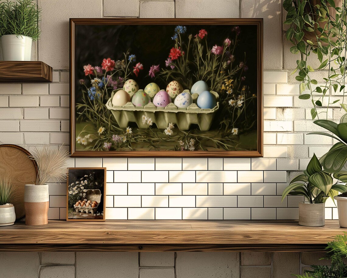 Easter Eggs, Moody Kitchen Decor Still Life Art Print - Image 2