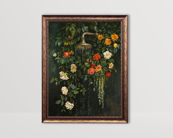Moody Botanical Bathroom Floral Wall Art Print