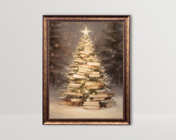 Christmas Tree Of Books, Vintage Holiday Art Print